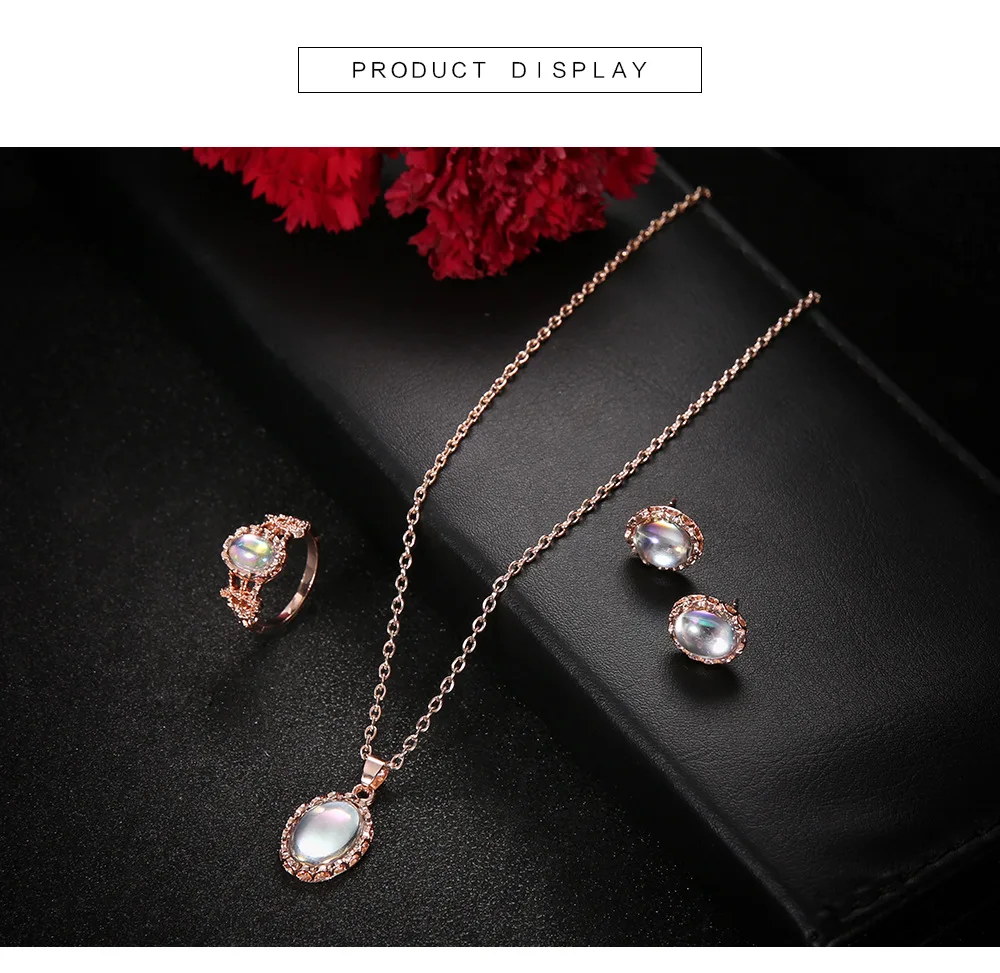 Opal Jewelry Sets For Woman Pendant Necklaces Choker Water Drop Earrings & Ring Gold Color Bohemia Wedding Jewelry Gifts