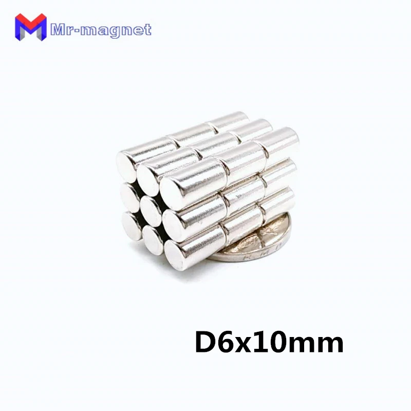 

50pcs 6x10mm neo neodymium D6x10mm magnets king N35 6mmx10mm, 6x10 permanent magnet 6*10 neodymium 6*10mm magnet