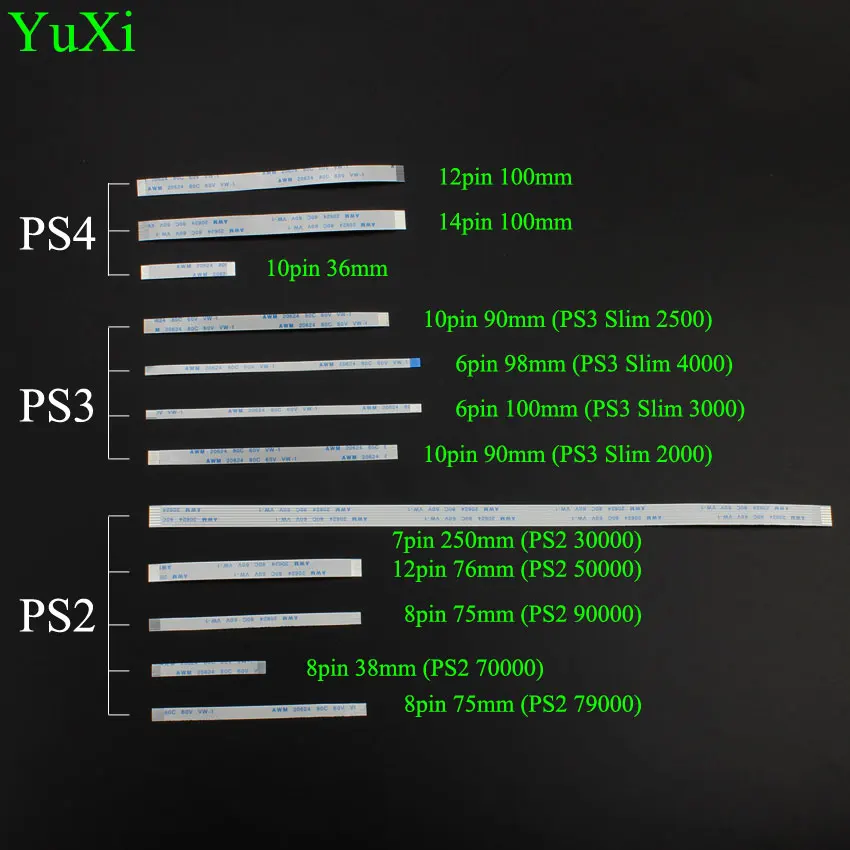 YuXi 2pcs/lot 10 12 14 Pin Flex Cable For PS4 Controller Charging PCB Board and Power switch Flex Cable for PS2 PS3 Slim