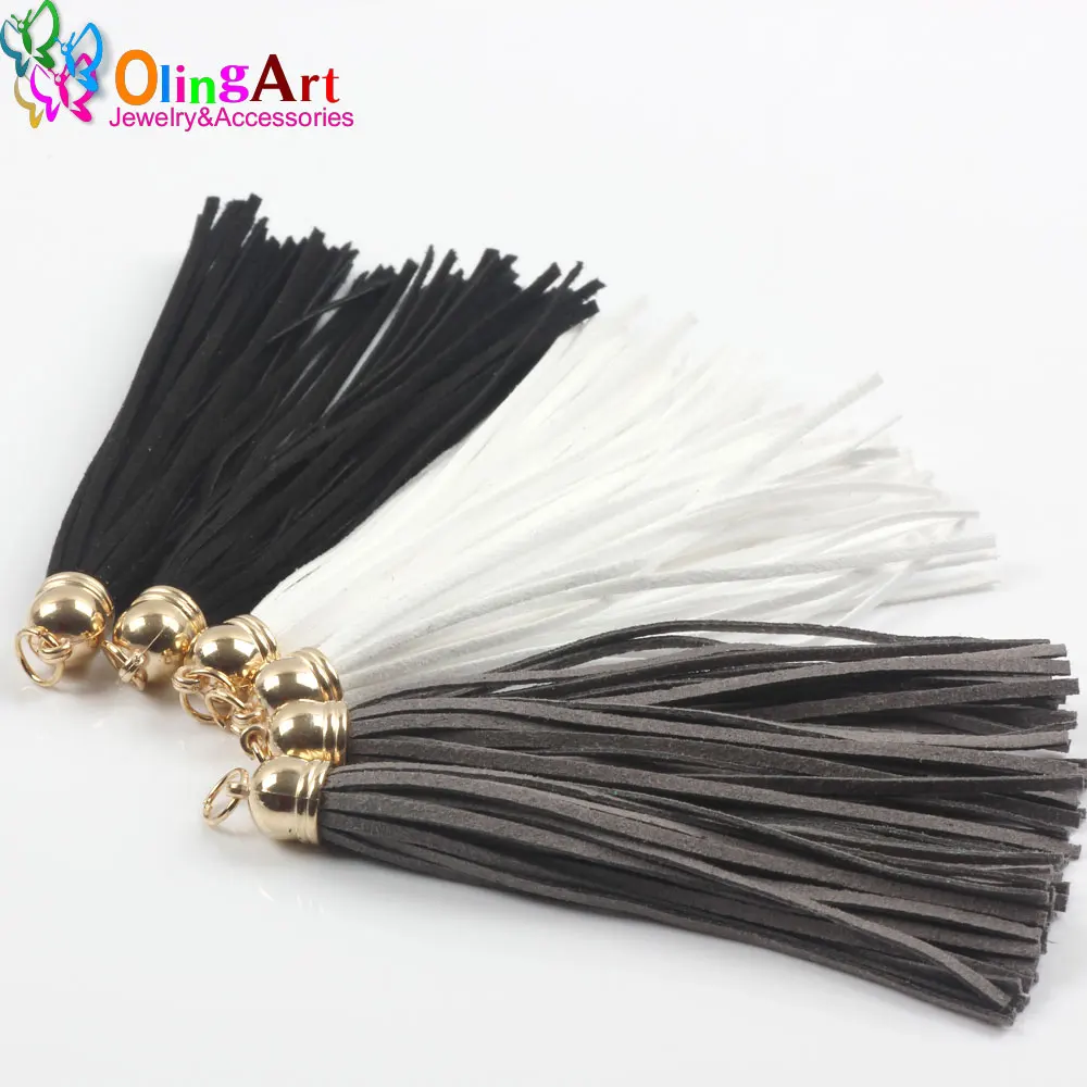 OlingArt 10CM 6pcs Suede Tassel DIY Keychain Cellphone Straps Jewelry making Charms,Gold cap Gradient color series 2019 New