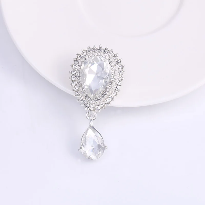 WEIMANJINGDIAN Brand High Quality Shiny Silver Color Plated Crystal Rhinestones Teardrop Brooch Pins for Women or Wedding Decor