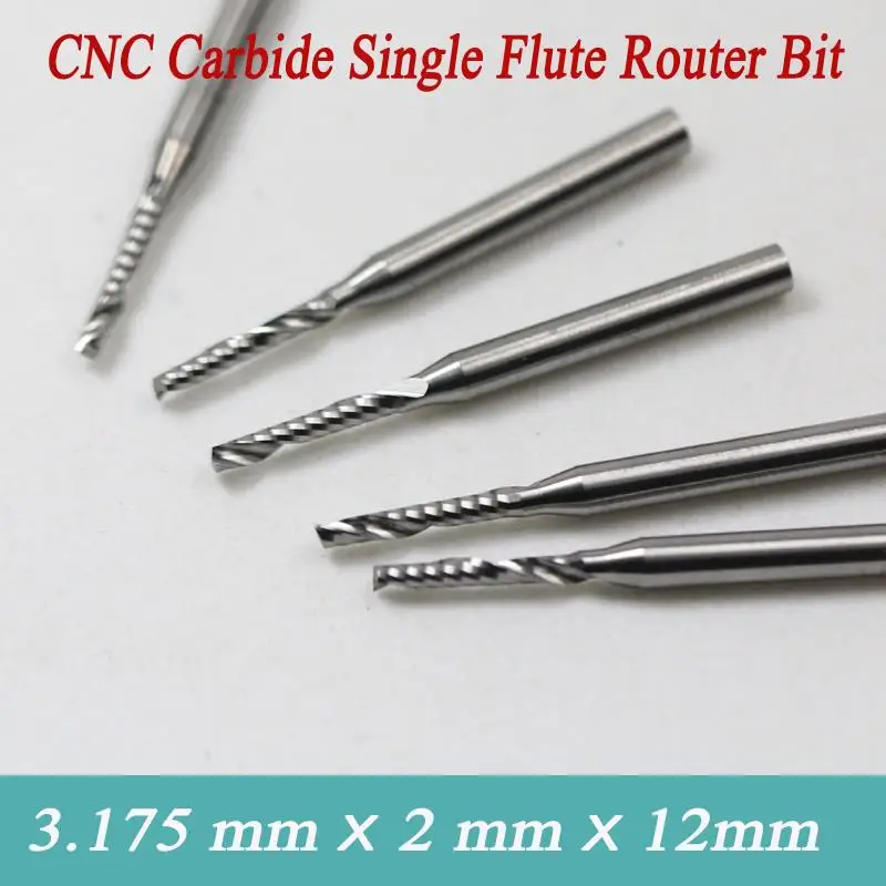 5pcs 3.175*2.0*12mm One Flute Tungsten End Mill Cutters Cutting Bits End Milling Tools for Wood Acryl on Engraving Machine