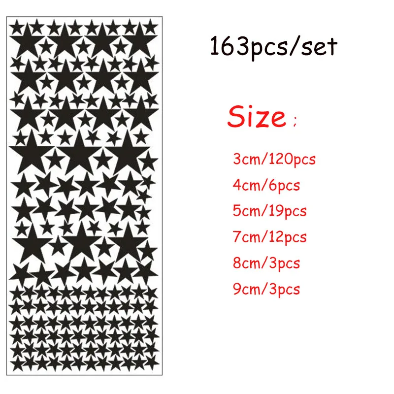 163pcs/set Mixed Size 3-9cm Cartoon Gold Starry Wall Sticker For Kids Child Rooms Decoration Art Mural Cute Stars Wall Decals
