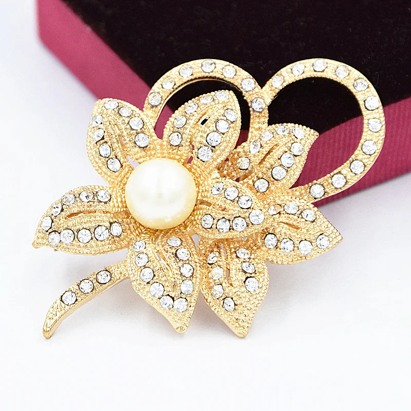 Retail!!High Quality Vintage Style Clear Austria Crystals Imitation Pearl Big Bow Brooch Wedding Accessories