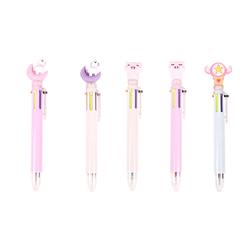 

1PC Cartoon Pig 6 In 1 Ballpoint Pen, 0.5mm Refill, Retractable Ballpoint Pens Girls Kids Gift School Office Supply