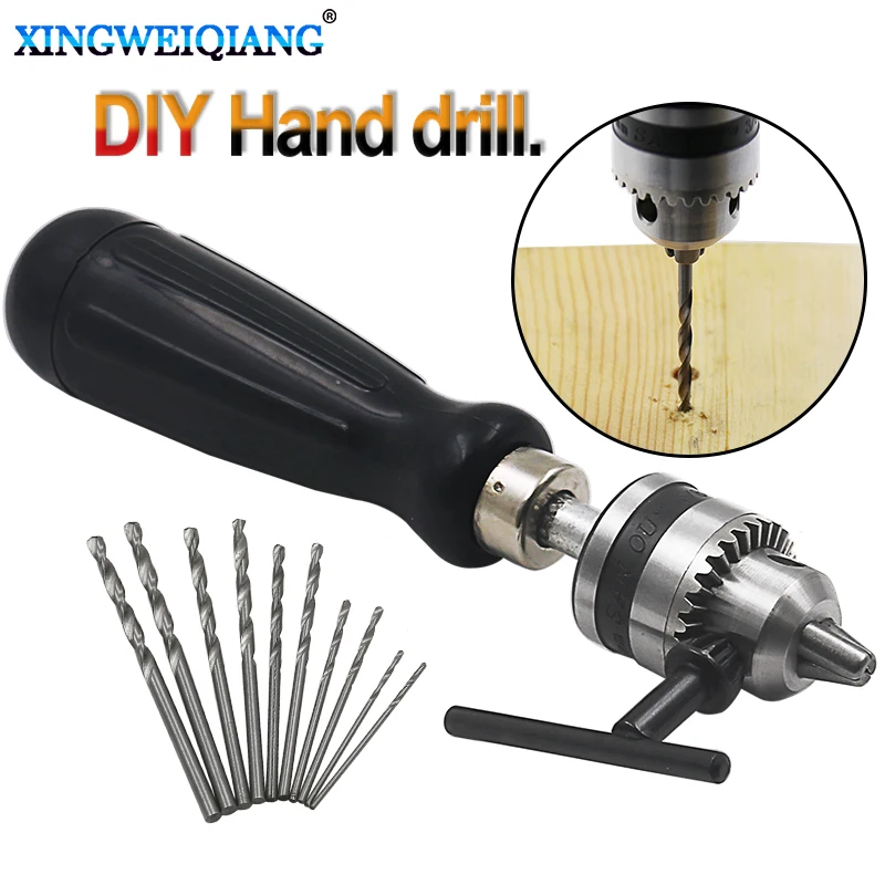 Adjustable Pin Vise Model Hand Drill Tool with Chuck Capacity 0.6-6mm fit Drill Bits Screwdriver Bit plus 10pcs drill