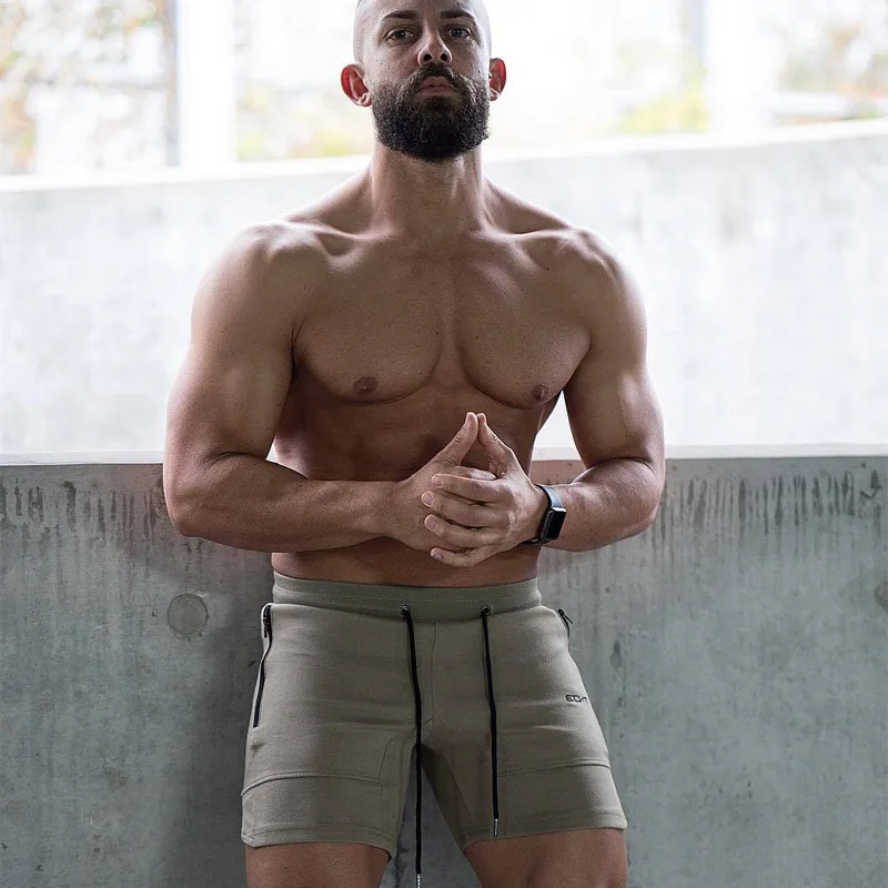 Hetuaf-homens casuais de algodão esportes shorts, musculação, fitness, corredor, novo 2019