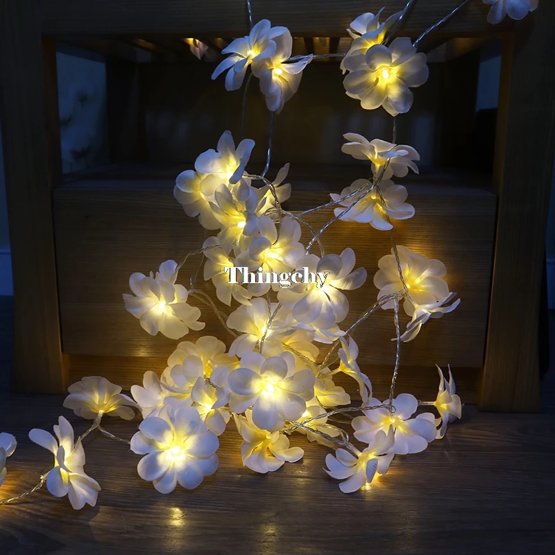 Creative DIY frangipani LED String Lights Battery floral holiday lighting, Event Party garland decoration,Bedroom home Decor