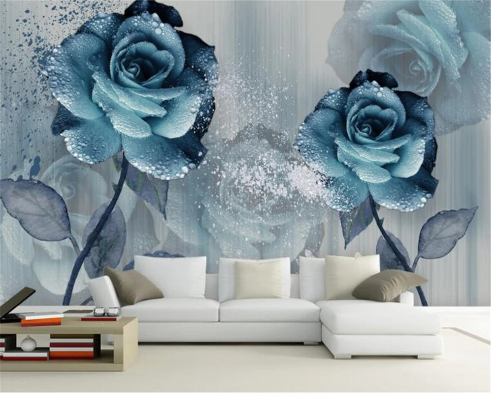 

beibehang Custom 3d wallpaper watercolor color blue beautiful flower TV background wall wallpaper home decor papel de parede