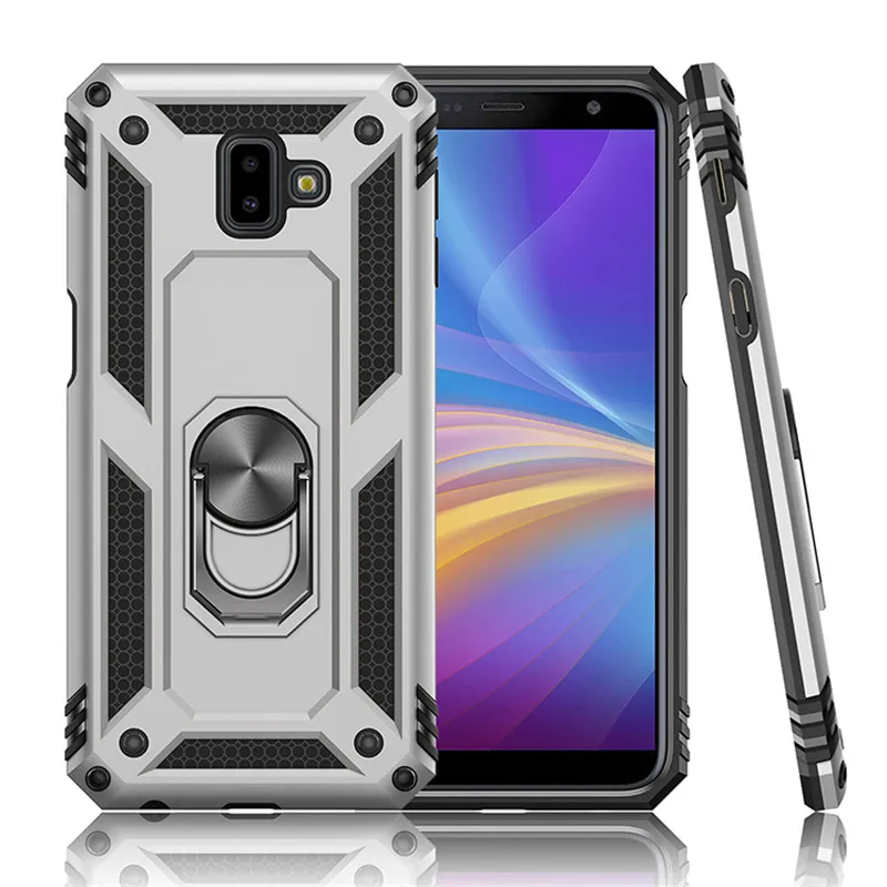 Shockproof Armor PU Silicon For Samsung A40 A60 A70 A80 A90 M30 A20 Core A260 J7 Metal Ring Car Magnetic Bracket Protector Case