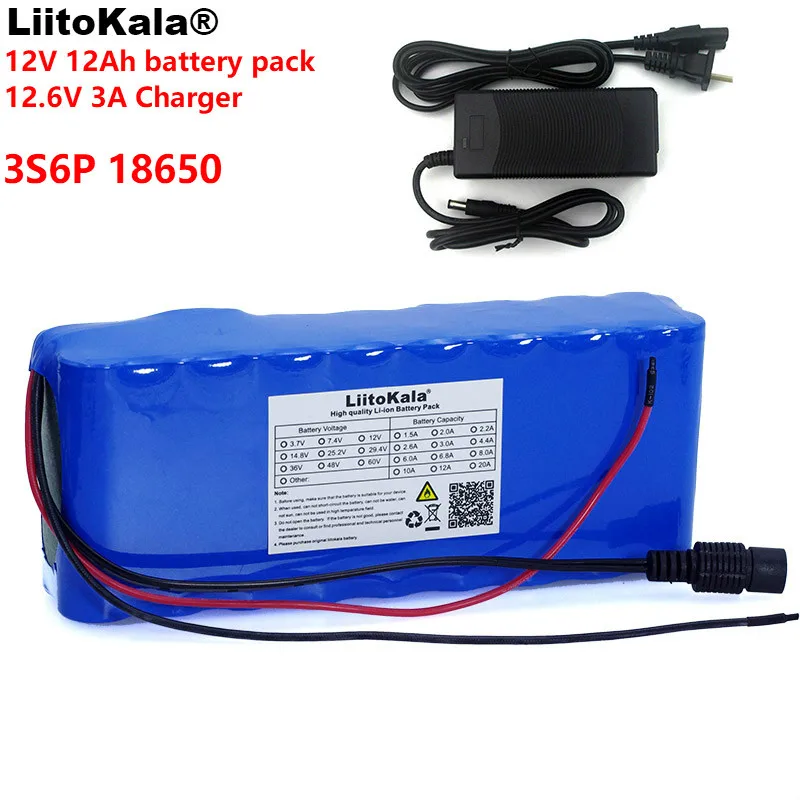 LiitoKala 12v 12A 18650 Lithium Battery 12000 mAh Capacity Lithium Battery Including Protective Plate + 12.6v 3A Charger