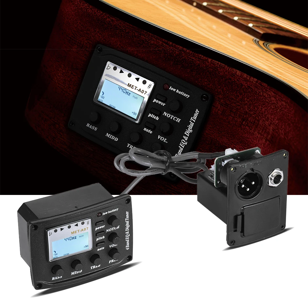 Acoustic Guitar 4-Band EQ Equalizer Tone and Volume Amplifier Preamp Piezo Pickup with Pitch Note Notch Function LCD Display