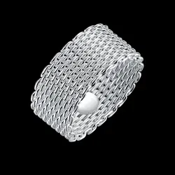 Drop Shipping Silver Plated Weave Rings For Men Women,Soft Net couple's Ring Gift Fashion Jewelry Finger Rings