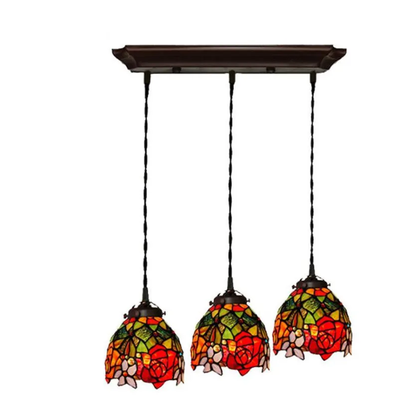 

3 Heads Tiffany Roses Dining Room Table Bar Suspension Foyer Apartment Vintage Creative Glass Pendant Light 1101