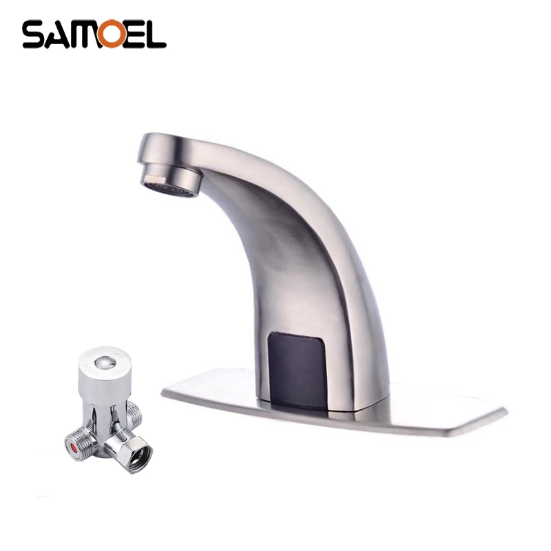 

SUS 304 Stainless Steel Automatic Bathroom Sink Faucets Mixing Valve Touch Free Cold and Hot Auto Sensor Basin Water Tap S841