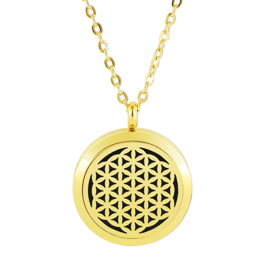 316L stainless steel magnetic flower of life aromatherapy pendant 20mm 25mm 30mm perfume diffuser necklace