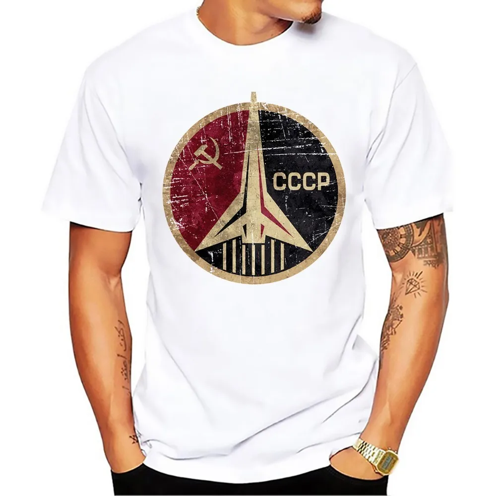 CCCP Soviet Union Space Exploration plan Yuri Gagarin USSR badge t shirt homme white casual Interkosmos men tshirt unisex tee