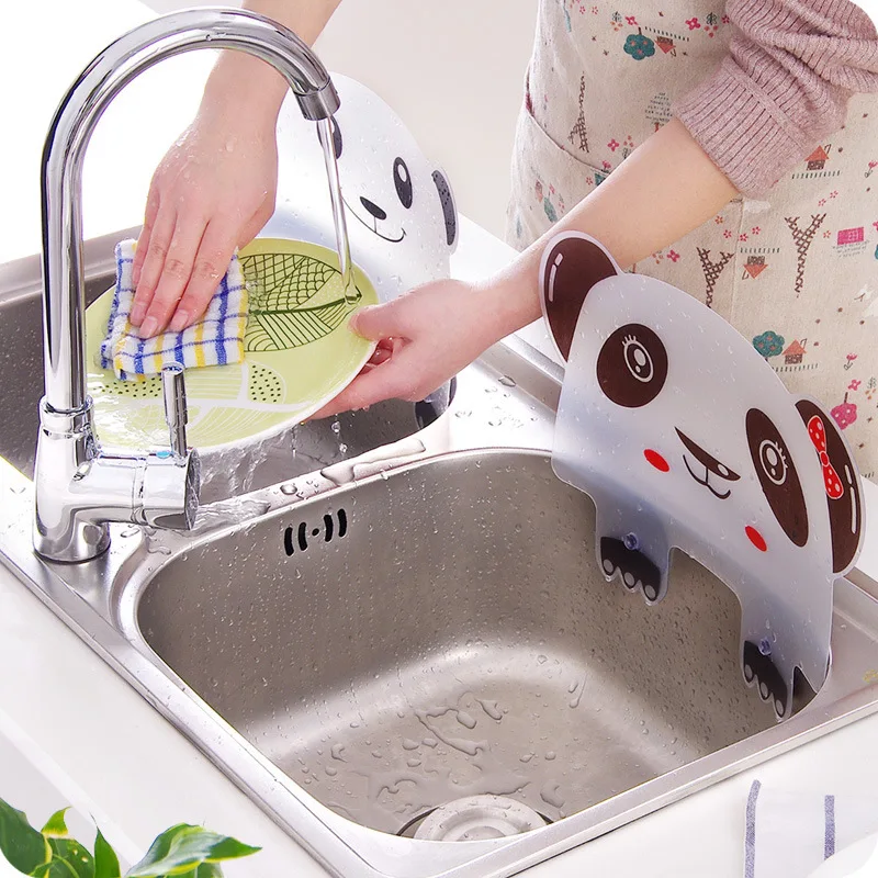 100pcs/lot Cute Panda Sucker Flap Sink Splash Water Impermeable Retaining Plate Splatter Screen Water Wash Basin Kitchen Tools