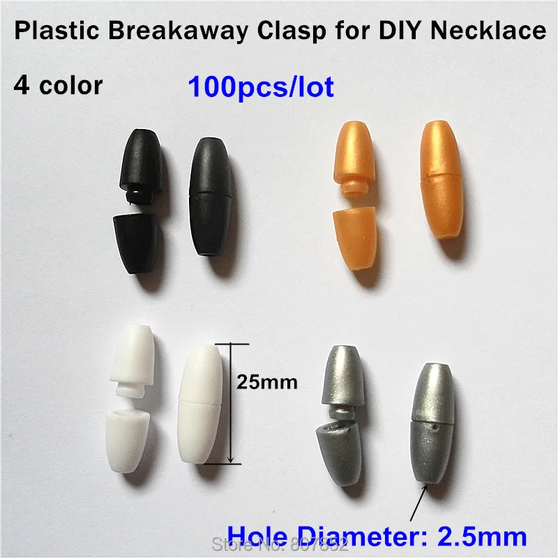 ( 4color ) 100pcs DIY breakaway necklace's plastic clasp Plastic Closure for chew necklace Silicone Jewels Plastic Clasps