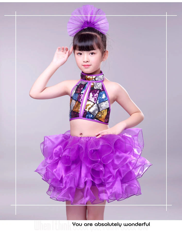 Traje de palco de dança infantil para meninas, trajes modernos para dança jazz, roupas de lantejoulas para salsa, trajes de dança contemporânea