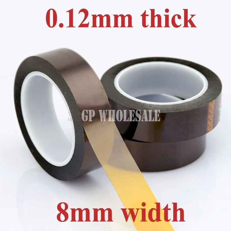 

1x 8mm*33M*0.12mm (120um) High Temperature Resist Tape, Adhesive Polyimide Film Tape for power supply Insulation Hot Appliance