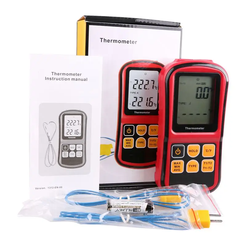 -50~300C Precision Thermocouple Thermometer Dual-channel Digital Temperature Meter For K/J/T/E/R/S/N LCD Termometro Tools GM1312