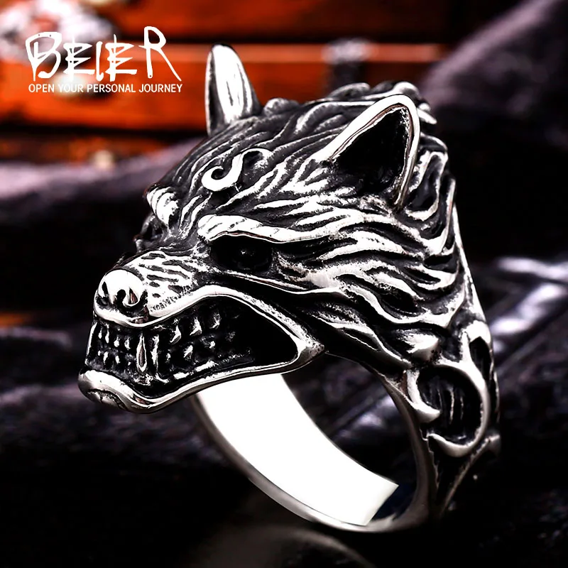 Beier new store 316L Stainless Steel ring top quality  House Stark of Winterfell Direwolf viking Wolf Ring LLBR8-160R