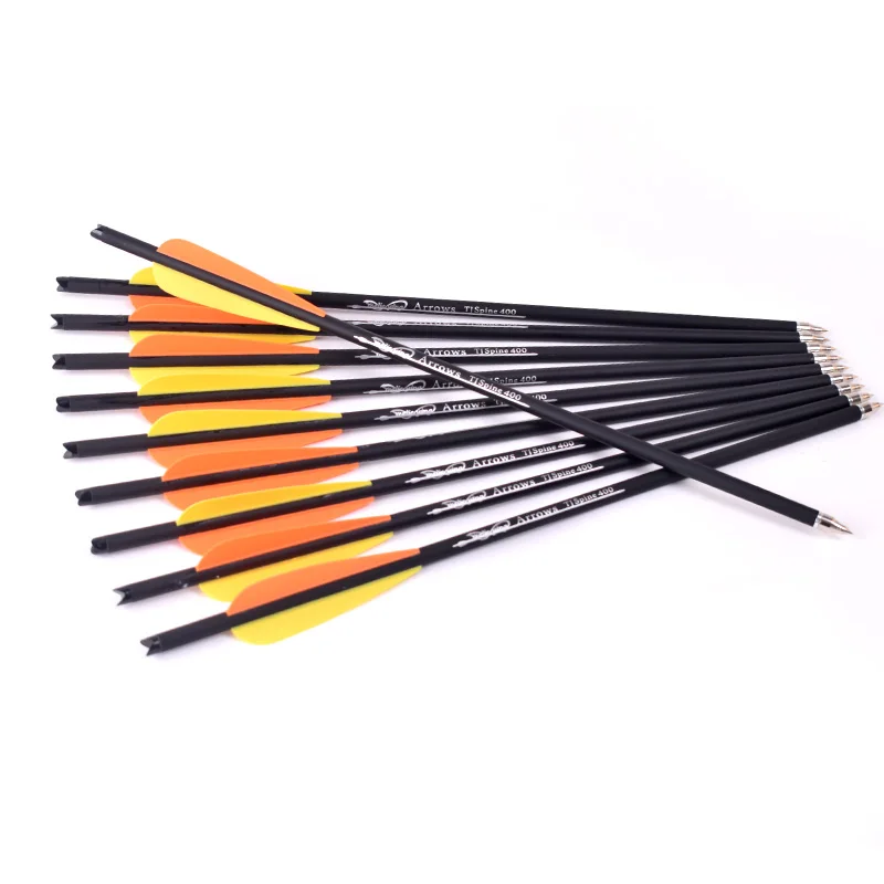 Hot Carbon Arrow for Crossbow Hunting, Archery, Orange and Yellow Feather, Spine 400, 16 