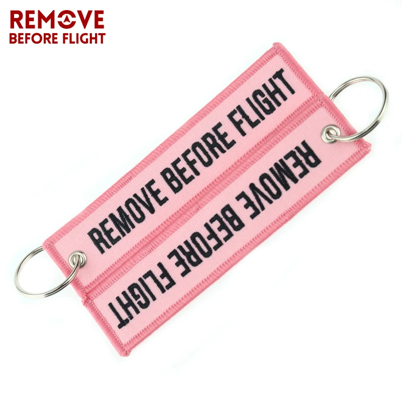 5PCS REMOVE BEFORE FLIGHT Key Chain Safety Tags for Cars Motorcycles Keyring Pink Embroidery Fashion Keychain Key Fob chaveiro