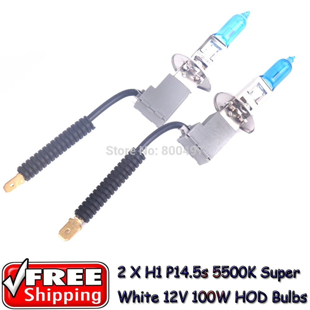 2 x H1 P14.5s 12V 5500K 100W Super White Auto Car HOD Halogen Bulbs Lamps