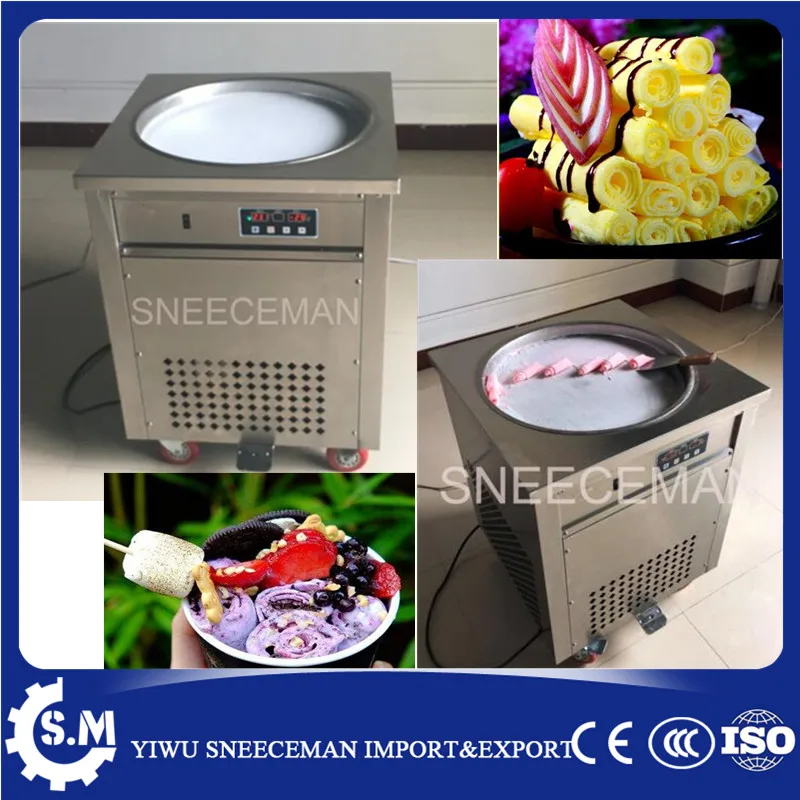 

Free shipping thailand roll fry ice cream maker double square pan fried ice cream machine 50cm pan size