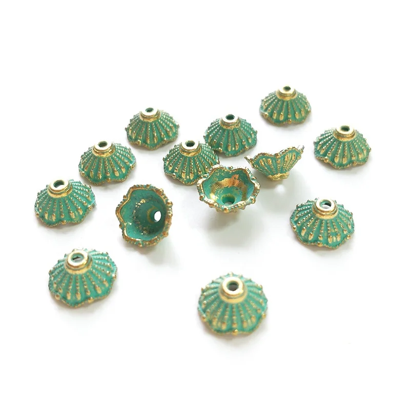 50pcs 10mm Patina Plated Zinc Alloy Green Spacer Bead End Caps for DIY Beads Bracelet Necklace Jewelry Findings PJ003