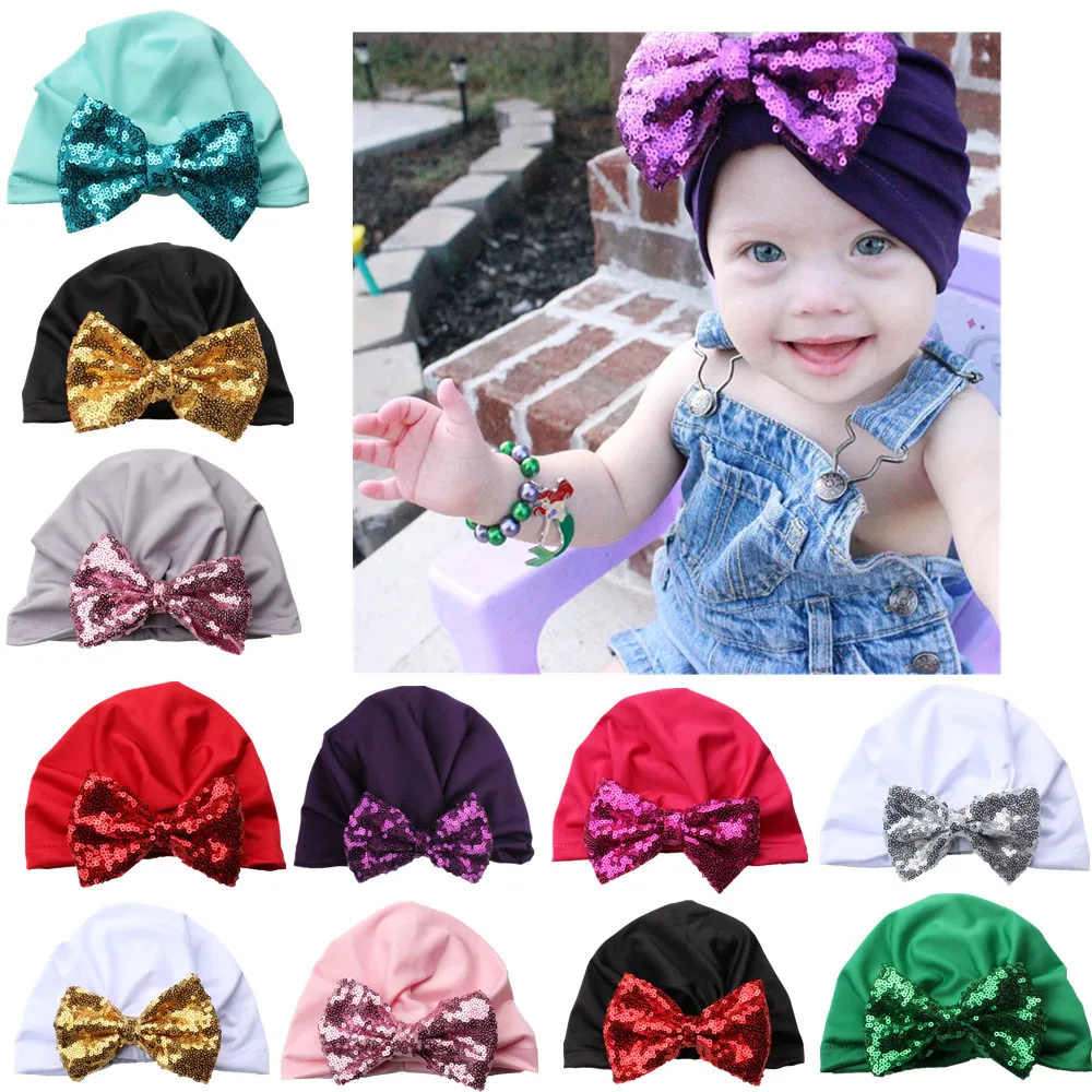 10pcs/lot New Hospital Hat Knitting Shiny Bowknot Hat Bows Cap Bohemia India turban Hats Beanies Photography Props photo Gorro