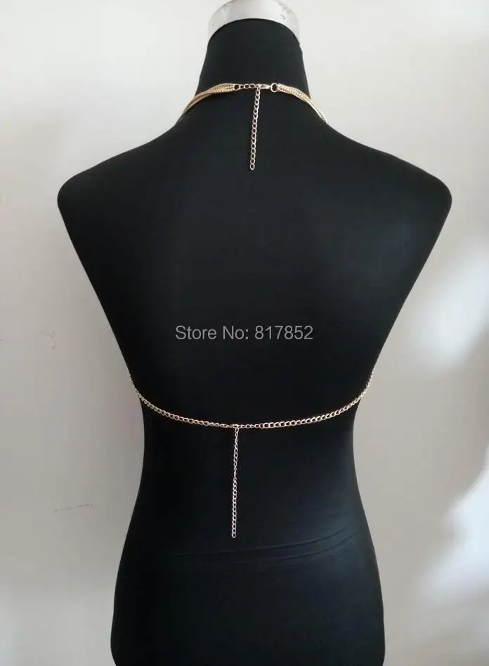 NEW STYLE FASHION WOMEN HARNESS Gold Colour CHAINS UNIQUE DESIGN SEXY BRA BODY CHAINS JEWELRY 3 COLORS WRB04