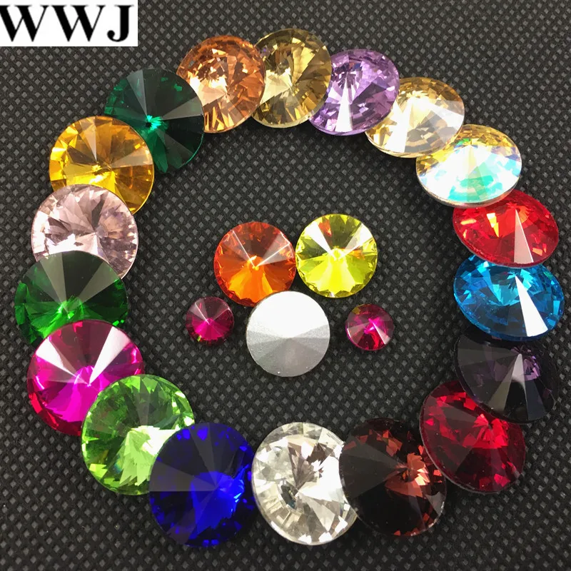 MIXED COLOR Rivoli Crystal 8MM 10MM 12MM 14mm 16mm 18mm Round Fancy Stone Crystal Rivoli Beads