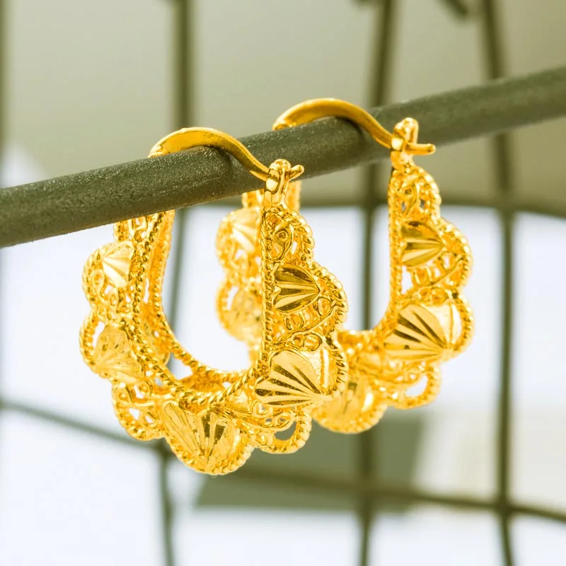 Gold Color Copper Earrings for Women/Girls Arab/African Stud Earring Wedding Jewelry Gifts Gold Filled Earing image 4