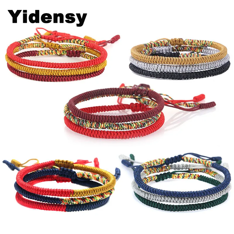 Тибетский буддистский браслет Lucky Charm, тибетские браслеты и браслеты для женщин и мужчин, браслет из черной веревки ручной работы-амулет, бесплатная доставка