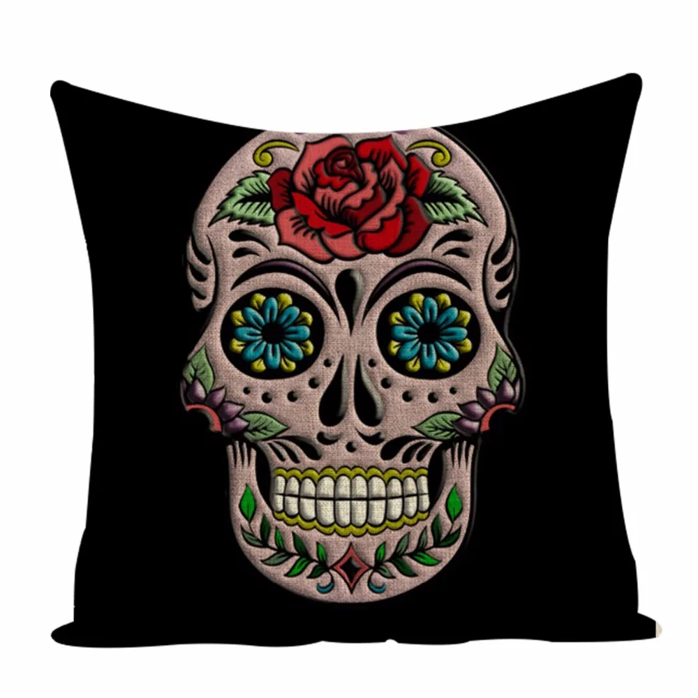 Colorful Square Pillow Cover Sugar Skull Decor Living Room Customized Cushion Polyester Print Car Seat Cover Custom Cushion Cove
