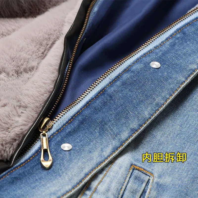 Maomaokong Faux FUR เรียงราย DENIM แจ็คเก็ต Fox FUR Coat เสื้อแฟชั่น DENIM Fox FUR WARM Lady ฤดูหนาวแจ็คเก็ตผู้หญิง Parka