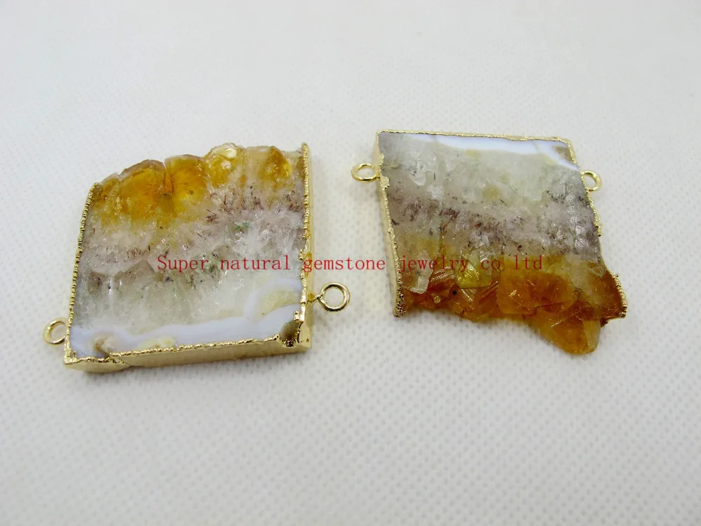 Natural Citrine Drusy Slice Pendant Gold Gem Stone Yellow Quartz Crustal Geode Slice Drusy Necklace Pendant 5pcs/lot  2loops