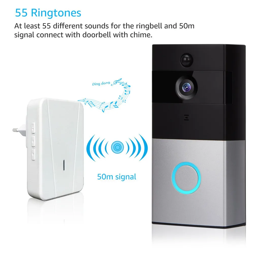 WIFI Video doorbell camera intercom system wireless home ip door bell phone chime w/ PIR 2 way audio iOS Android battery powered