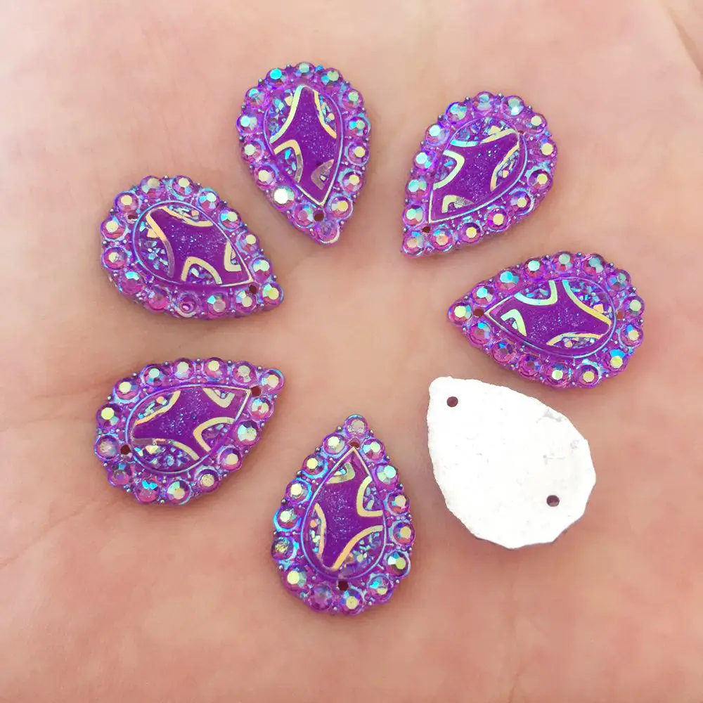 New 20PCS 13mm*18mm AB Resin Drop Flatback Water Mirror Rhinestone Wedding 2 Hole Buttons R82