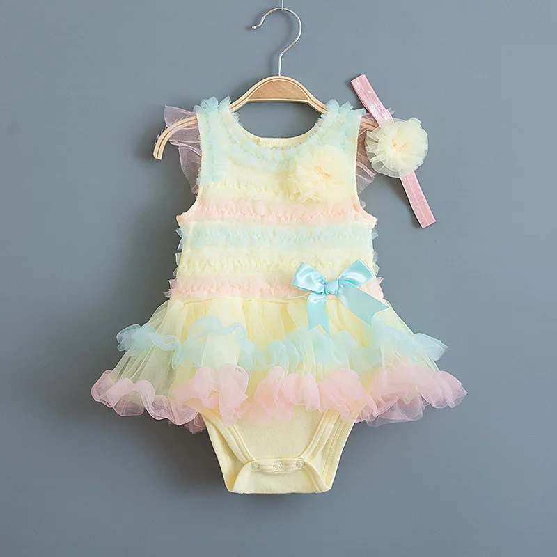 Rainbow Stripes Baby Girl Dress Summer Lace Kids Baptism Birthday Dress Princess Girls Clothing Infant Dresses Vestido