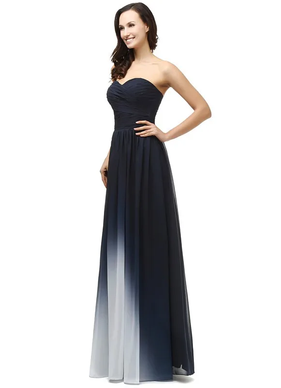 2024 Sweetheart Navy Ombre Gowns Floor Length Chiffon Prom Dresses Julia Stiles Red Carpet Celebrity Evening Dresses