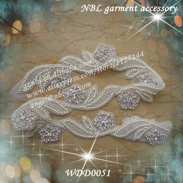 

(20 yards) Wholesale iron on bridal beaded applique rhinestone pearl trim for wedding dress garment sash WDD0051