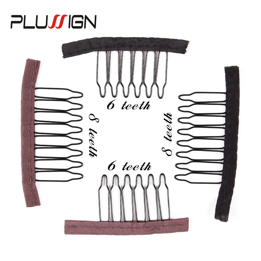 

Plussign Wig Clips Combs 12 Pcs/Pack Wig Combs Hair Clips For Extensions Black Brown Color 6 8 Teeth