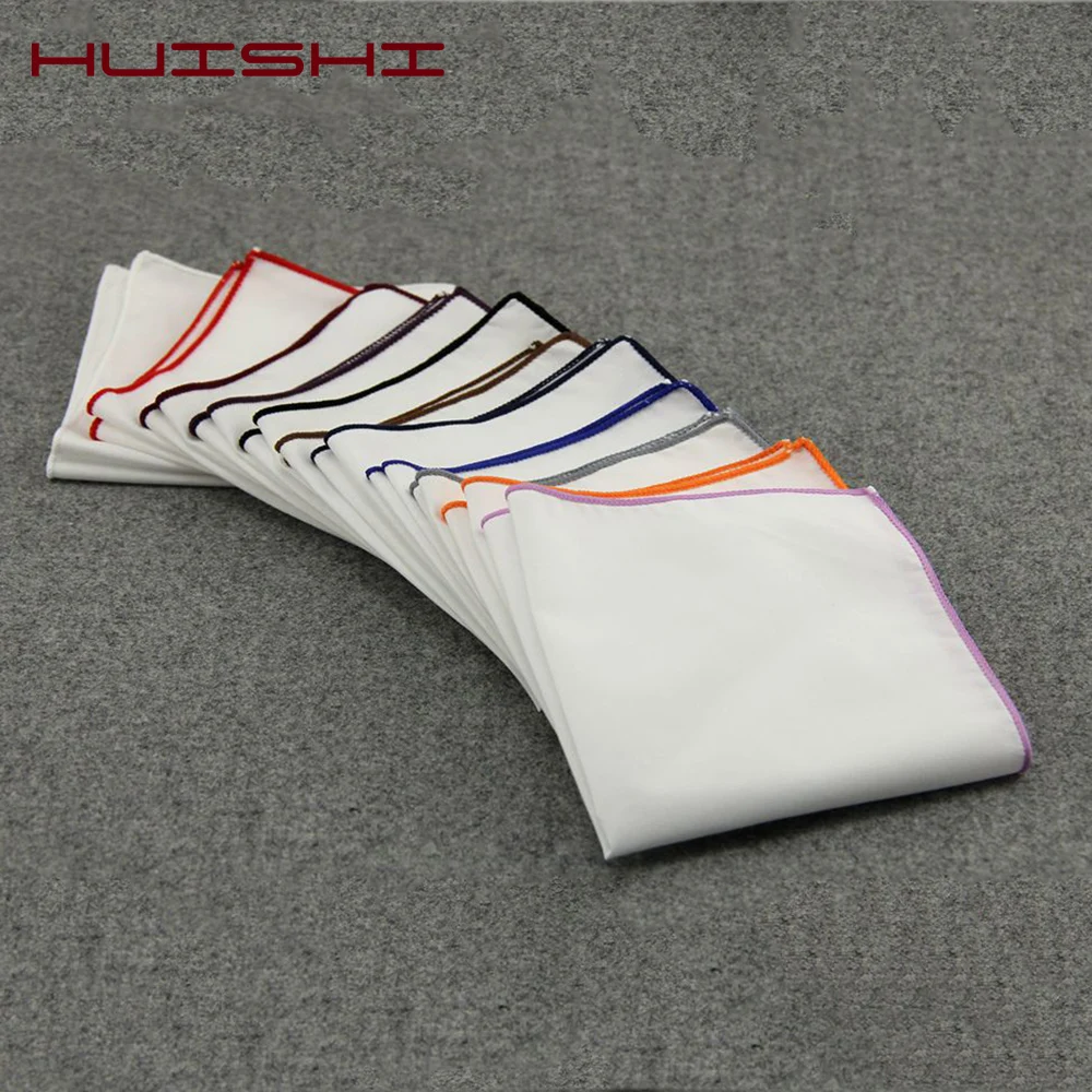 HUISHI – mouchoir de poche en coton pour homme, pochette blanche, carré, couleur unie, 14 couleurs, accessoires de mariage et d'affaires