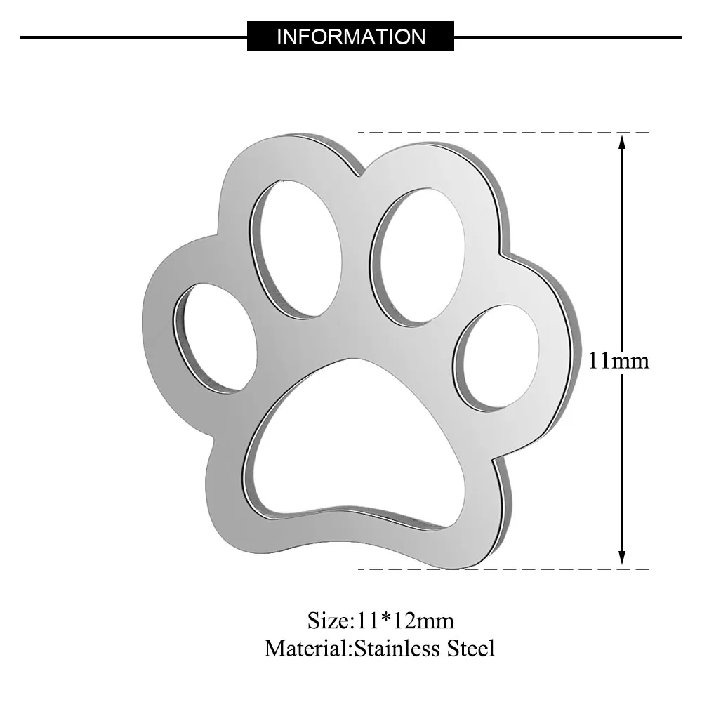 10pcs/Lot Stainless Steel Cute Dog\'s Paw Charms DIY Connectors Making Bracelet Necklace Accessories 11*12mm