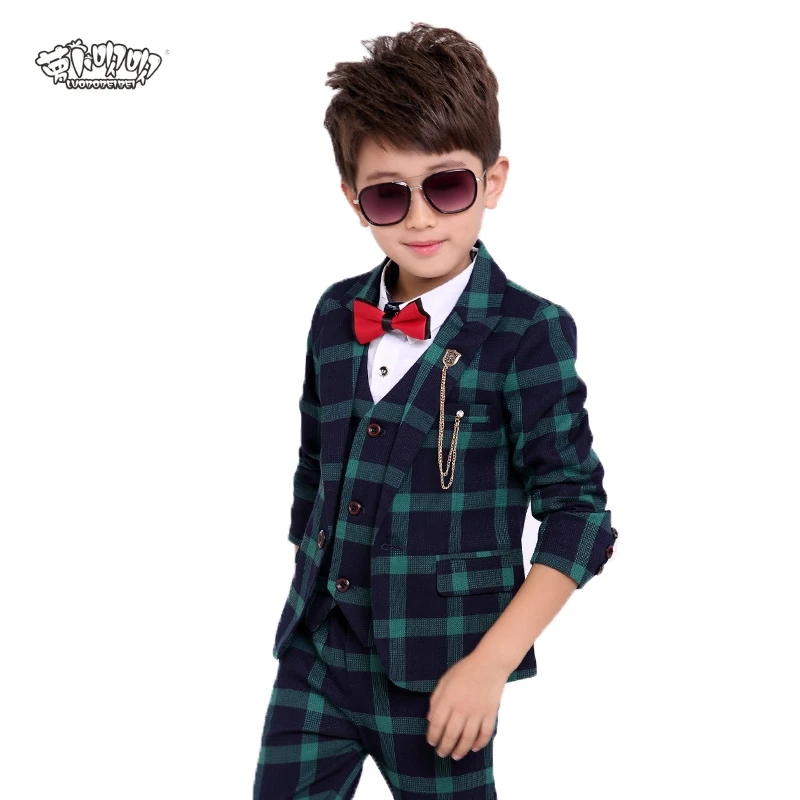 

Flower Boys Plaid Formal Suit Kids Wedding Birthday Party Dress Blazer Vest Pants 3pcs Child Tuxedo Prom Gentleman Costume N44