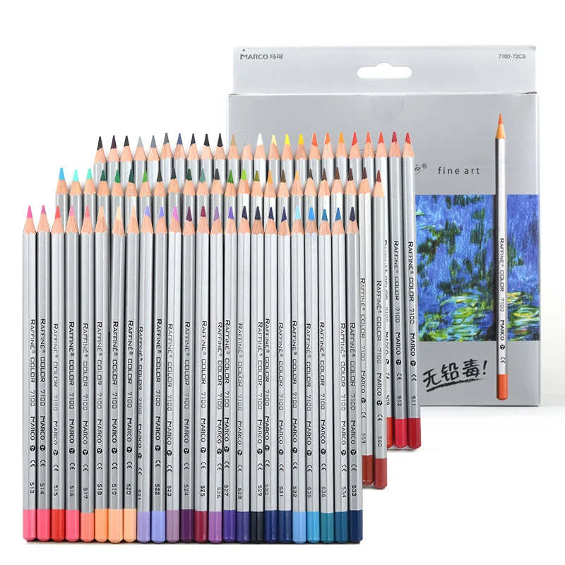 Crayons De Couleur MARCO 72 Couleurs Aquarelle - Set Hexagonal Bois Naturel Pour Enfants Et Adultes